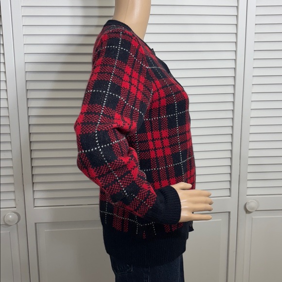Brooks Brothers Red and Black Plaid Wool & Angora Blend Cardigan Medium - Picture 4 of 11